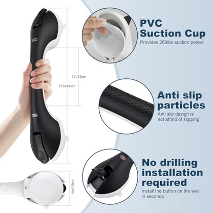 Shower Grab Bar 2 PCS Suction Grab Bars for Bathtubs and Showers, Shower Handle Removable Shower Handrails for Kids, Bathroom Safety Grip Waterproof(Black) - color: Black-