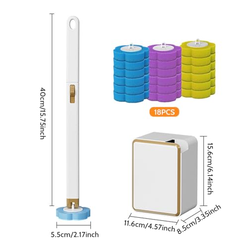 Disposable Toilet Cleaning System Disposable Toilet Brush with 18 Wand Refills Bowl Cleaner Wands ＆ Scrubber Refill Heads Wall Hanging Cleaning System