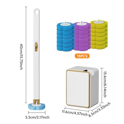 Disposable Toilet Cleaning System Disposable Toilet Brush with 18 Wand Refills Bowl Cleaner Wands ＆ Scrubber Refill Heads Wall Hanging Cleaning System
