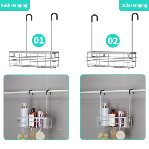 HapiRm Hanging Shower Caddy Organizer - No Drilling Shower Organizer with Hooks, Rustproof & Waterproof 304 Stainless Steel Bathroom Shelves - Silver (1 Basket) - color: Silver-1 Basket