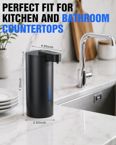 Fantictas Touchless Foaming Soap Dispenser, Stainless Steel Touchless Pump | Automatic Foam Soap Dispenser, USB-C Rechargeable Sensor Pump with 3 Adjustable Levels, Bathroom & Kitchen - color: Black, style: Foam