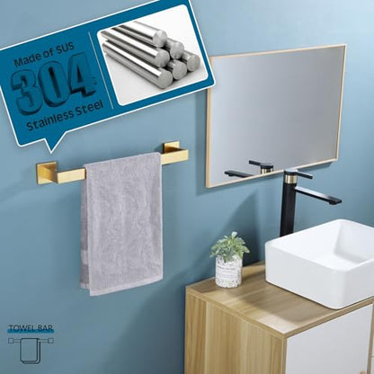 KOKOSIRI Bath Towel Bar Kitchen Dish Cloths Hanger 16 Inch Hand Towel Holder Stainless Steel Wall Mounted, Brushed Gold, B4003BG-L16 - color: Brushed Gold, size: 16-Inch