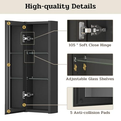 Spliceable Modular Bathroom Medicine Cabinet with Soft Close Doors with Glass on Both Sides, Reversible Wall Mounted Mirror (28" L x 10" W) - color: 10"×28" Reversible Cabinet