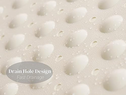 Bathtub Mat Non Slip, Shower Mats with Suction Cup and Drain Holes, Showers Floor Bath Mats for Tub, Drainage Hole Bath Tub Mat for Bathroom (27.6" × 15", Beige) - color: Beige