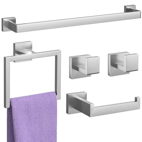 5-Pieces Brushed Nickel Bathroom Accessories Set, 23.6 Inch Bath Towel Bar Set, Stainless Steel Bathroom Hardware Set, Towel Racks for Bathroom Wall Mounted. - color: Brushed Nickel, size: 5 Piece