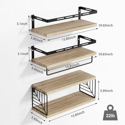 Fixwal Wall Mounted Bathroom Shelves Over Toilet (3+1 Light Brown) | Wall Shelf with Basket Storage , Towel Bar, Solid Wood, 22Lb Capacity, Easy DIY Install - color: 1-rustic Brown
