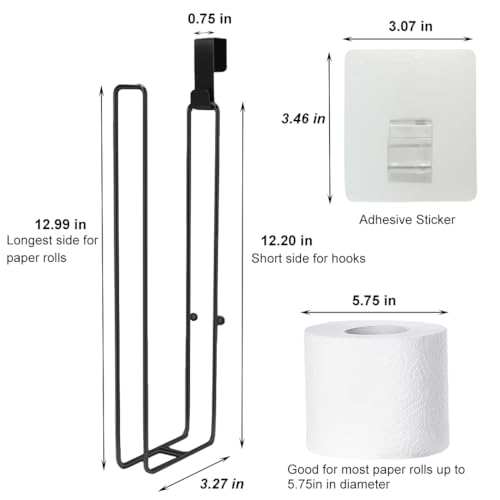 Black Toilet Paper Holder, Over The Tank Toilet Paper Roll Holder Wall Mount, Matte Black Camper Accessories Tissue Holder with Storage Extra 6 Roll Tissue, Small Bathroom Essential for New Home, 2Pcs - color: Black, 2pcs, 12.99in