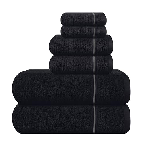 MyOwn Ultra Soft 6 Pack Cotton Towel Set, Contains 2 Bath Towels 28x55 inch, 2 Hand Towels 16x24 inch & 2 Wash Coths 12x12 inch, Ideal Everyday use, Compact & Lightweight - Black - color: Black, size: 6 Piece Set
