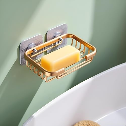 Gold Bar Soap Holder for Shower Wall, Stainless Steel Adhesive Soap Dish for Bathroom, Drill Free Soap Holder Storage Rack Soap Dishes, Holders and Dispensers, Bathroom Soap Dishes