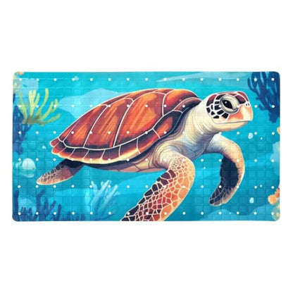 Bath Tub Mat Non Slip 15.1 x 26.8 Inch, Sea Turtle Eco Friendly Bathmat with Suction Cups Drain Holes Shower Tub Mats - color: Multi 01