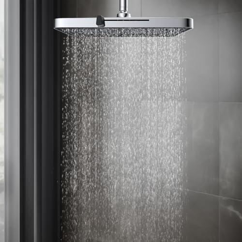 Hibbent cUPC Certified 5 Spray Modes Shower Head, 13'' High Pressure Large Rainfall Shower Head, High Flow Waterfall Bathroom Fixed Showerheads with Adjustable Swivel Ball Joint, Chrome - color: Chrome, style: Square 13''