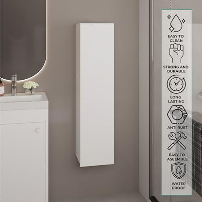 Tuhome Tall Wall Cabinet, 43.3" High Slim One Door Storage with Adjustable Shelves, White Wall Mounted Bathroom Wall Cabinet & Kitchen Wall Cabinet for Toiletries, Towels, Spices