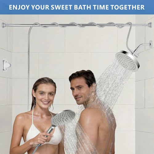 Dual Shower Head for Couples, 6" Fixed Rain Showerhead with 7.5" Large Handheld Shower Double Set, Renter-Friendly, Tandem Shower, SPA-Like, Gift for Women Men, Chrome - color: Chrome