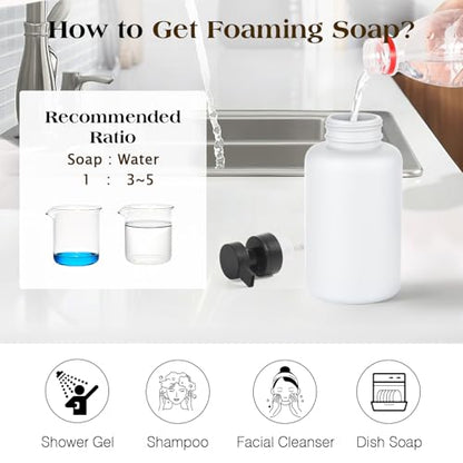 Luxspire Glass Foaming Soap Dispenser 15oz Hand Soap Bottle, White, 2 Pack | Anti-drip pump, wide mouth easy refill, non-slip silicone base, 7 waterproof labels, bathroom and kitchen sink use - color: White