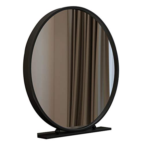 Free Standing Dressing Table Mirror Bedroom Makeup or Shaving Mirrors with Base Round Table Top Mirror - Diameter 40/50/60CM - color: Black