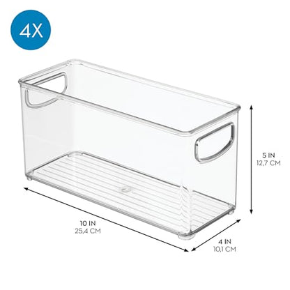 iDesign Slim Clear Plastic Stackable Storage Bin, Tall Narrow, 4-Pack | Kitchen or Pantry Organizer - style: Pack of 4