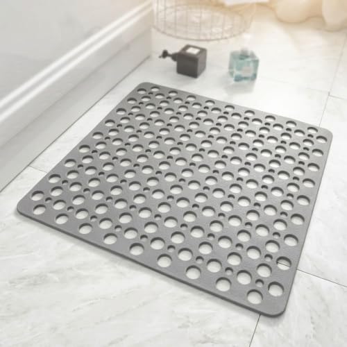 Casa and Beyond Shower Mat, Secure Shower Mat-Non-Slip, Washable Non-Slip Bathtub Mats, with Suction Cups and Drain Holes, Soft Textured Design, Easy to Clean for Bathroom (Grey, 20.9" x 20.9") - color: Grey, size: 20.9" x 20.9" (Rectangular)