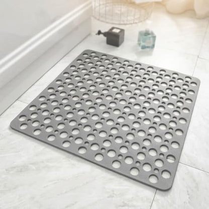 Casa and Beyond Shower Mat, Secure Shower Mat-Non-Slip, Washable Non-Slip Bathtub Mats, with Suction Cups and Drain Holes, Soft Textured Design, Easy to Clean for Bathroom (Grey, 20.9" x 20.9") - color: Grey, size: 20.9" x 20.9" (Rectangular)