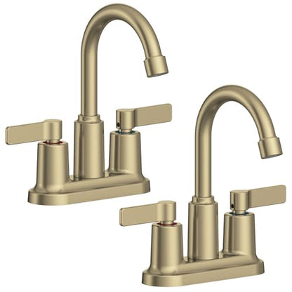 2 Pack Brushed Gold 4 Inch Centerset Bathroom Sink Faucet 3 Hole | Faucet for Bath Sink with Pop Up Drain and 2 Supply Hoses 2 Handle Bathroom Faucets for Sink Vanity RV Evolvegoods - color: Brushed Gold-2 Pack