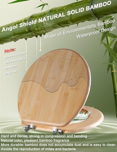 Angol Shiold ROUND Bamboo Wood Toilet Seat 16.5Inch | Easy to Install also Easy to Clean, Up to 400 lbs (Round 16.5", Natural Bamboo) - color: Non Soft-close, size: Round -16.5"