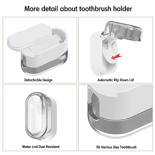 BALUCA 3 PCS Travel Toothbrush Head Covers Caps, Tooth Brush Protector Case Wall Mounted Hanging Rack Organizer for Travel, Camping, Bathroom, School, Business (Grey) - color: Grey