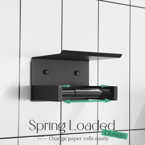 KOKOSIRI Roll Paper Holder Spring Loaded Tissue Paper Holder Bathroom Toilet Roll Holder with Shelf Wall Mounted Stainless Steel Matte Black B2012BK - color: Matte Black, size: With Shelf