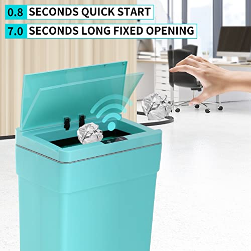 BLKMTY 13 Gallon Trash Can with Lid, Blue, Polypropylene, 13.0 Gallons, Touchless Trash Can, Automatic Garbage Bin, No Odor, Healthy Life | Motion Sensor Garbage Can, for Kitchen, Home, Office, Bathroom - color: Blue