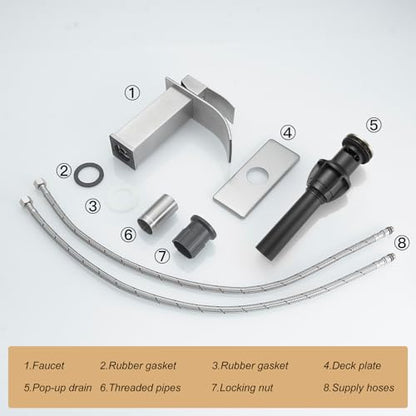 Bathroom Sink Faucet Waterfall Single Handle with Deck Plate | Brushed Nickel,Pop Up Drain,Single Hole,Precise Water Adjustment,Rust-resistant Construction,Easy to Clean,Long-lasting Use - color: Brushed Nickel, size: Modern Bathroom Sink Faucet
