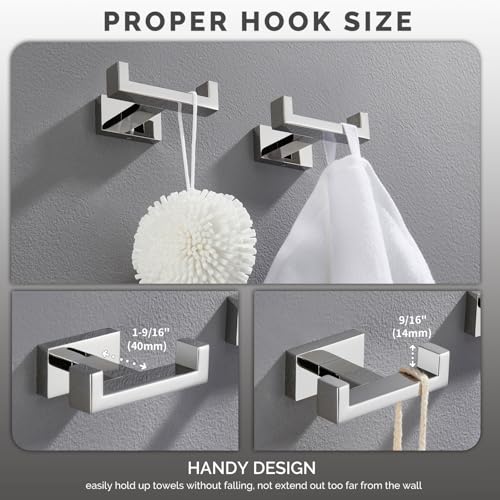 Angle Simple Double Towel Hooks Polished Chrome, Coat Robe Holder, 2 Pack | SUS304 Stainless Steel Hand Towel Hooks for Bathroom Kitchen RV, Screw Wall Mount - color: Polished Chrome, size: 2 Pack