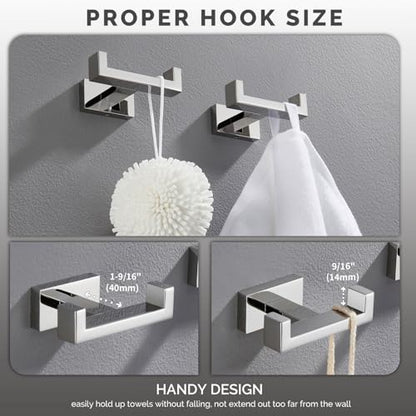 Angle Simple Double Towel Hooks Polished Chrome, Coat Robe Holder, 2 Pack | SUS304 Stainless Steel Hand Towel Hooks for Bathroom Kitchen RV, Screw Wall Mount - color: Polished Chrome, size: 2 Pack