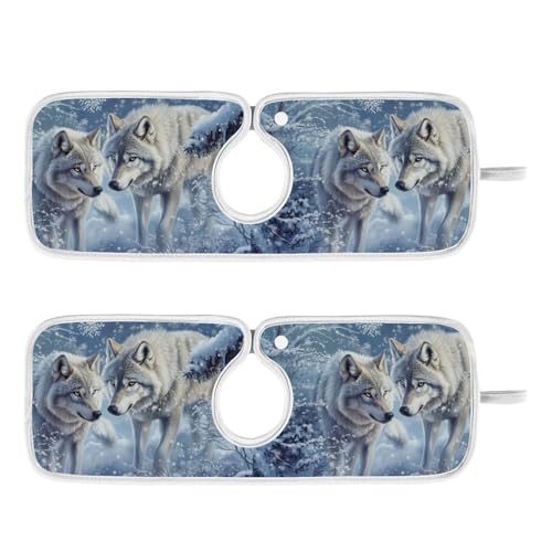 Kitchen Sink Splash Guard Behind Faucet Mat 2 Pcs Absorbent Faucet Mat Quick Dry Kitchen Sink Drying Mats for Drip Drain Draining Sinks Bathroom Microfiber Soft Washable S Blue Snow Wolves - color: Blue Snow Wolves, size: 14.9" x 5.5"