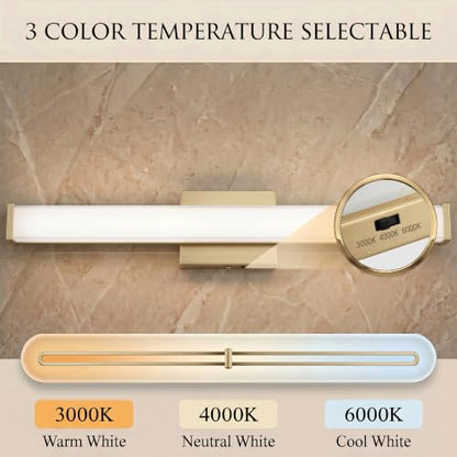 URSOLA 48" Modern LED Bathroom Light Fixtures, Golden 3CCT Dimmable Bathroom Vanity Light Over Mirror, Bathroom Vanity Bath Bar Lights with Double Layer Acrylic Shade - color: Golden, size: 48inch