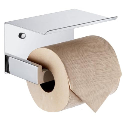KOKOSIRI Toilet Paper Holder with Shelf Chrome Bathroom Toilet Roll Holder for Restroom T-304 Stainless Steel Wall Mounted, Polished Finish, B2010CH - color: Polished Chrome, size: With Shelf(1 Pack)