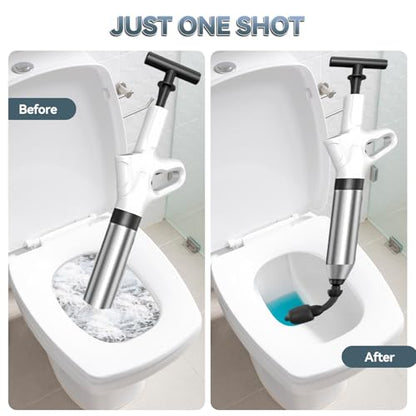 Toilet Plunger, High Pressure Drain Unclogger Plungers with Pressure Gauge, Toilet Auger Air Drain Blaster, Versatile Heavy Duty Clog Remover for Bathroom, Kitchen, Floor Drain (White) | Air Drain Blaster Toilet Auger with Pressure Gauge, Heavy Duty Toile