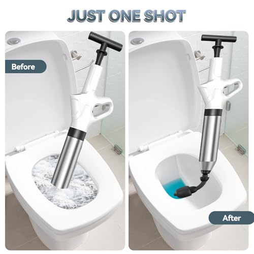 Toilet Plunger, High Pressure Drain Unclogger Plungers with Pressure Gauge, toilet auger Air Drain Blaster, Versatile Heavy Duty Clog Remover for Bathroom, Kitchen, Floor Drain (Gray) - color: Gray