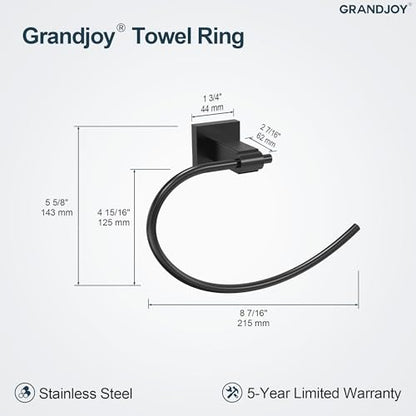 8.5 Inch Matte Black Hand Towel Ring for Bathroom, SUS304 Stainless Steel Wall Mounted Hand Towel Holder, Modern Square Base Swivel Towel Hanger, Heavy Duty - color: Matte Black
