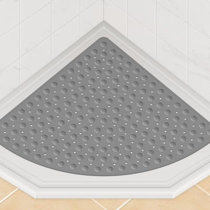 Yolife Large Corner Shower Mat, 25.6" x 25.6" Non Slip Shower mats for Inside Shower, Shower Mat with Drain Hole, Machine Washable Shower Floor Mat, Bathtub Mat Non Slip with Suction Cups, Grey