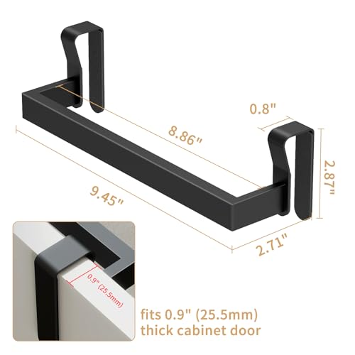 STWWO Over The Door Towel Rack, Kitchen Towel Holder Stainless Steel | Towel Bar for Over Cabinet Cupboard Door Kitchen Hanger, 2 Pack (Black)