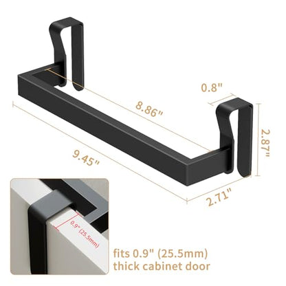 STWWO Over The Door Towel Rack, Kitchen Towel Holder Stainless Steel | Towel Bar for Over Cabinet Cupboard Door Kitchen Hanger, 2 Pack (Black)