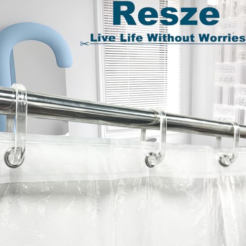 Resze 24 PCS Clear Shower Curtain Hooks with Fixed Locking Clips | Oval Anti-Slip Bath Rings,Durable Plastic Resin,Invisible Design,Rust Resistant Decorative Hooks for Bathroom,Kitchen,Bedroom