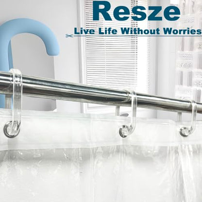Resze 24 PCS Clear Shower Curtain Hooks with Fixed Locking Clips | Oval Anti-Slip Bath Rings,Durable Plastic Resin,Invisible Design,Rust Resistant Decorative Hooks for Bathroom,Kitchen,Bedroom