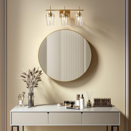 VONLUCE 3 Light Bathroom Vanity Light Fixture,Brushed Gold | Wine Glass Shades, E26 Sockets, Easy to install, Vanity Lights for Bathroom Bedroom Hallway Living Room - color: Gold, size: 3-Light