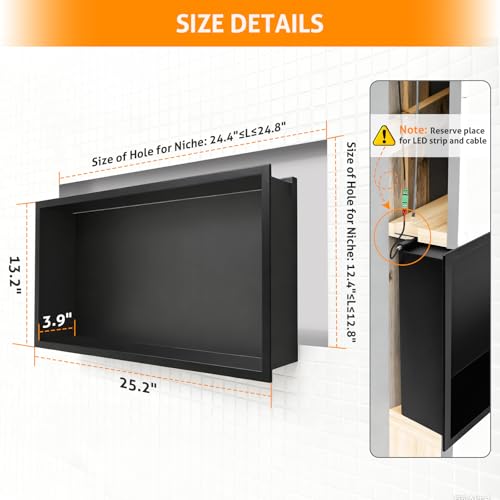 WICHEMI Shower Niche LED Lights 24"X12" Recessed Wall Niche for Shower Wall - color: Warm White, size: 24" X 12"