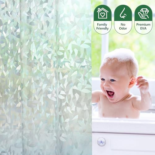 AooHome Long Shower Curtain Liner - EVA 3D Decals Stained Glass Pattern Design Bathroom Shower Curtain with Hooks, 5 Bottom Magnets, Heavy Duty, Water Repellent, Semi Transparent, 72x78 Inch - size: 72"W x 78"L (Pack of 1)