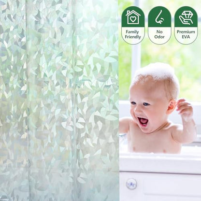 AooHome 72x72 Shower Curtain Liner - EVA 3D Decals Stained Glass Pattern Design Standard Bathroom Shower Curtain with Hooks, 5 Bottom Magnets, Heavy Duty, Water Repellent, Semi Transparent, 72x72 Inch - size: 72"W x 72"L (Pack of 1)