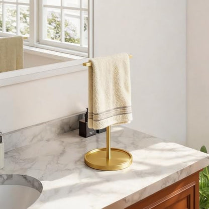 STWWO Hand Towel Holder Stand, T-Shape Countertop Hand Towel Stand for Bathroom Kitchen, Adjustable Hand Towel Holder, Gold - color: Gold
