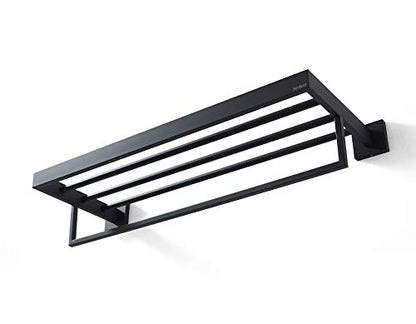 Towel Rack, Towel Shelf for Bathroom, Square Modern Hotel Style Towel Rack with Shelf, 24Inch, Matte Black, Wall Mounted, No Assembly, 071100-MB Les Series
