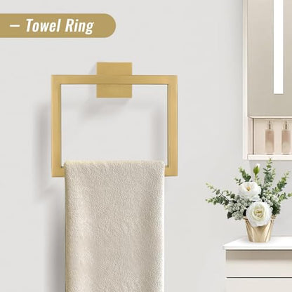 YACVCL Towel Bar Set, 5-Piece Brushed Gold Bathroom Hardware Set, Gold Bathroom Accessories Set, SUS304 Stainless Steel 23.6 Inch Towel Holder Towel Racks Set Wall Mounted - color: Brushed Gold, size: 5 Pieces
