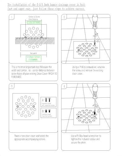 4-1/4 Inch Screw-in Square Floor Drain Cover Replacement Shower Grates with Screws (Brushed Golden) - color: Brushed Golden