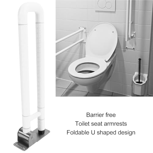 Foldable Toilet Grab Bar Handles, Stainless Steel Flip Up Safety Support Rails, Non Slip Bathroom Seat Assist Bar for Elderly and Disabled, Yellow (White) - color: White